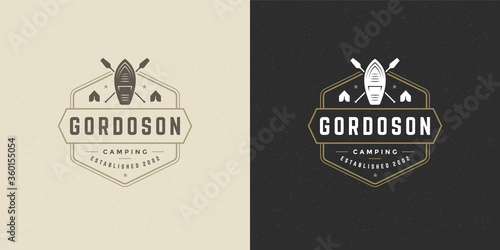 Rafting logo emblem vector illustration extreme adventure expedition, boat and paddles silhouettes