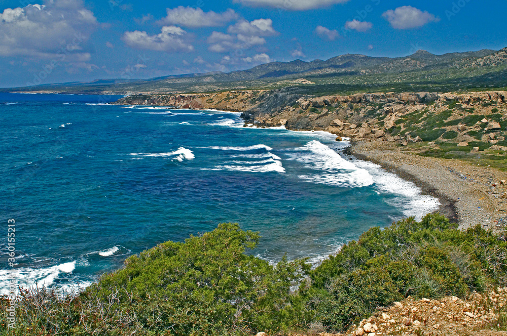 The wild and deserted coastline of the Akamas conservation area in Cyprus