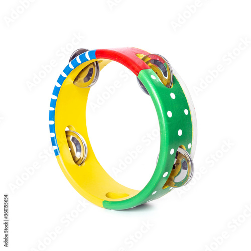 Photo Colorful wooden kid's tambourine isolated on white
