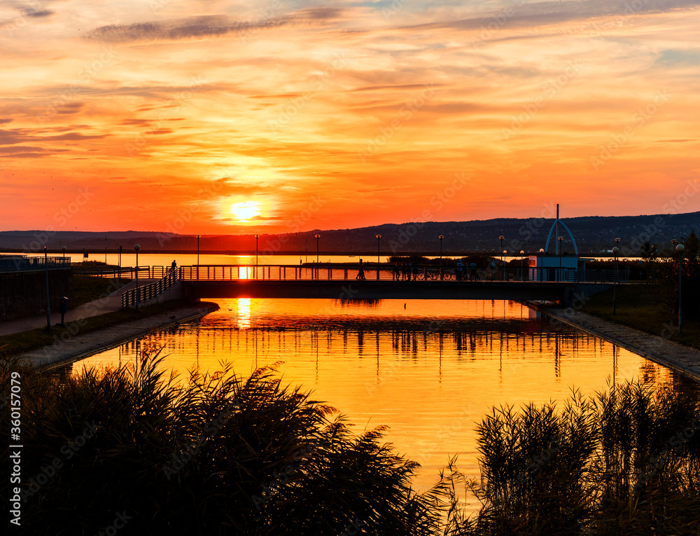 Colorful sunset on Velence lake, west of Hungary