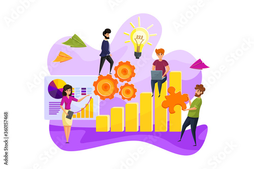 Business, leadeship, teamwork, technology, analysis concept. Young businessmen women programmers hr managers coding together. Team building and career growth with IT software development illustration.