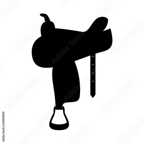 The black silhouette of the Western saddle is isolated on white background.