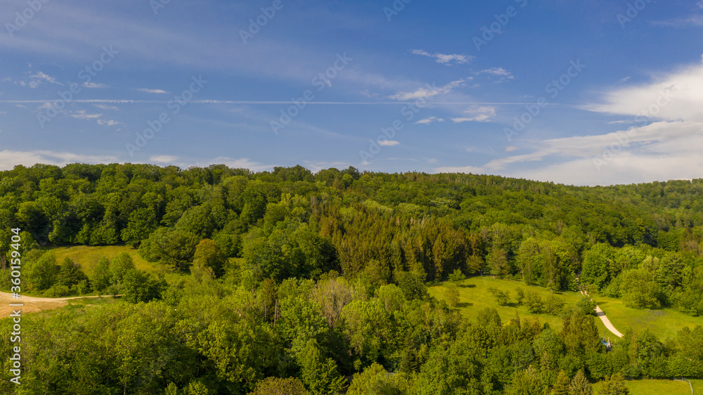 Obraz premium Wald und Wiesenlandschaft - Luftbild