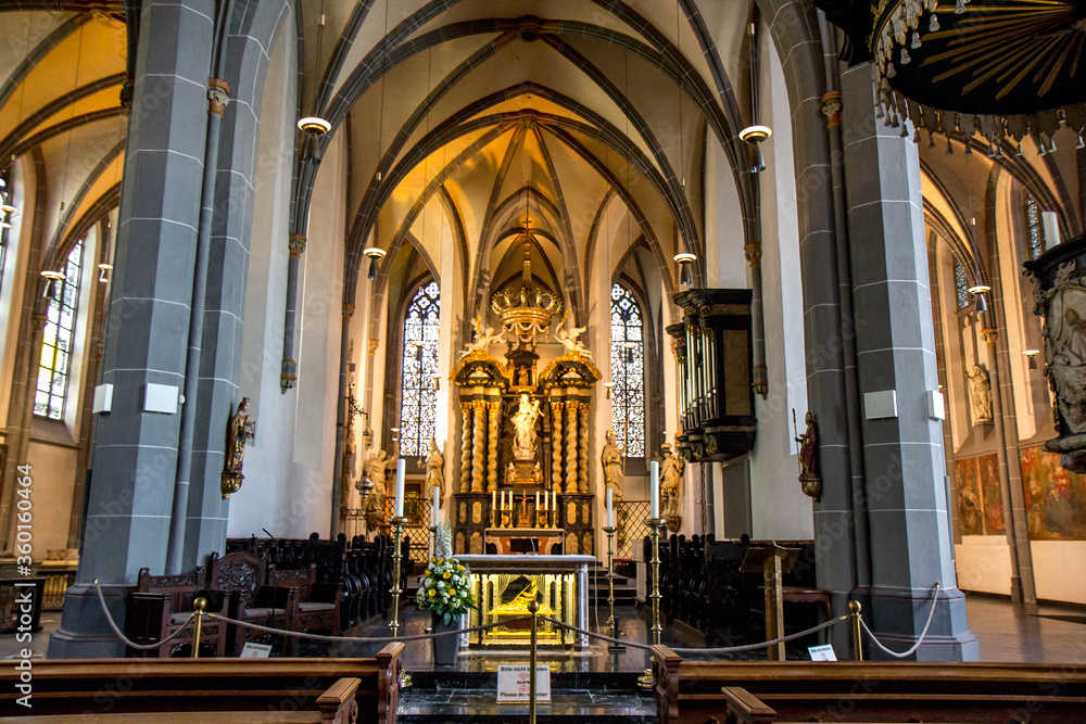 Inside view of the church in the old town of Düsseldorf