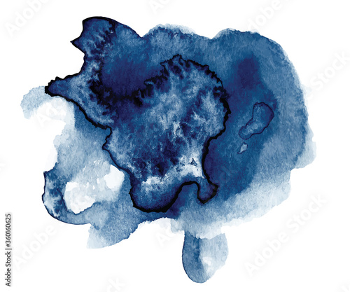 Abstract watercolor classic blue shapes on white background. Color splashing hand drawn vector