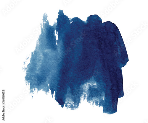 Abstract watercolor classic blue shapes on white background. Color splashing hand drawn vector