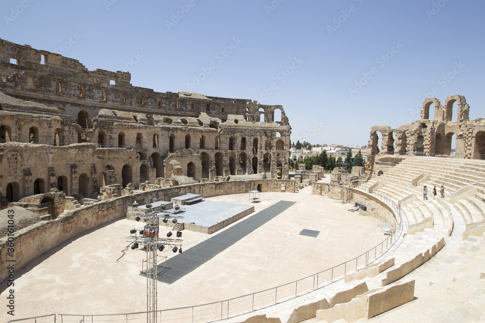 The ruins of the ancient amphitheater in El Jem, Tunisia