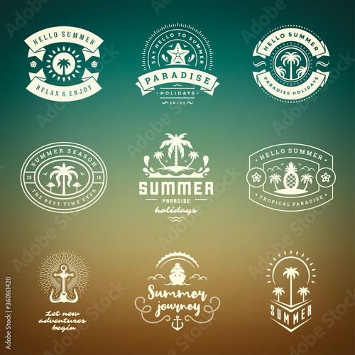 Summer holidays labels and badges retro typography design set.