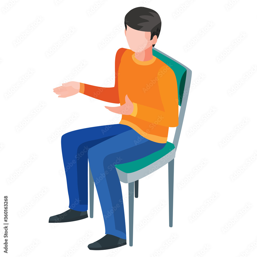 isometry, a man sits on a chair and gestures, isolated object on a white background, vector illustration,