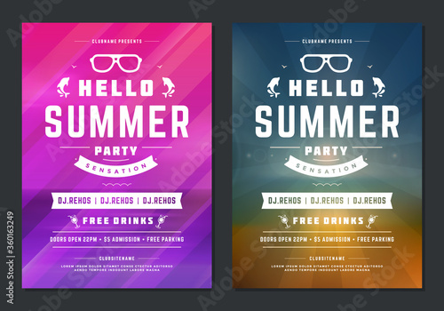 Summer party design poster or flyer night club event modern typography