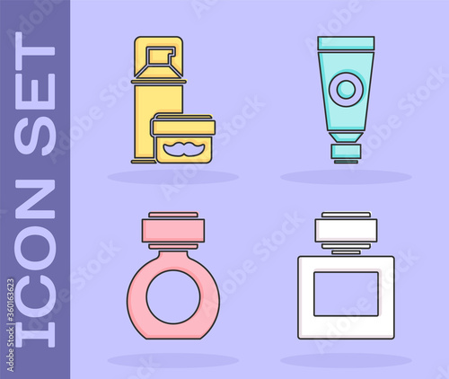 Set Aftershave, Shaving gel foam, Aftershave and Cream or lotion cosmetic tube icon. Vector.