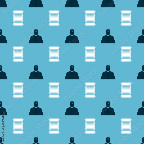 Set Anonymous with question mark and Decree, paper, parchment, scroll on seamless pattern. Vector.