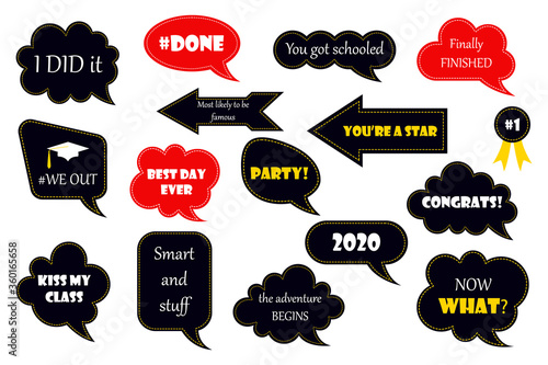 Photo booth props for graduation party. graduation party vector design elements and photo booth props.