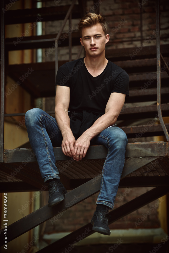 attractive guy on stairs attractive guy on stairs