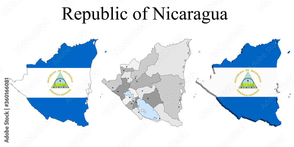 Flag of Nicaragua on map and map with regional division Stock Vector ...