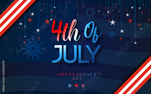 Fourth of July Independence Day. Vector illustration greeting card with brush stroke background in United States national flag 