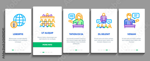 Seminar Conference Onboarding Mobile App Page Screen Vector. Seminar In Meeting Room, Online Communication And Presentation, Speaker And Lector Color Illustrations