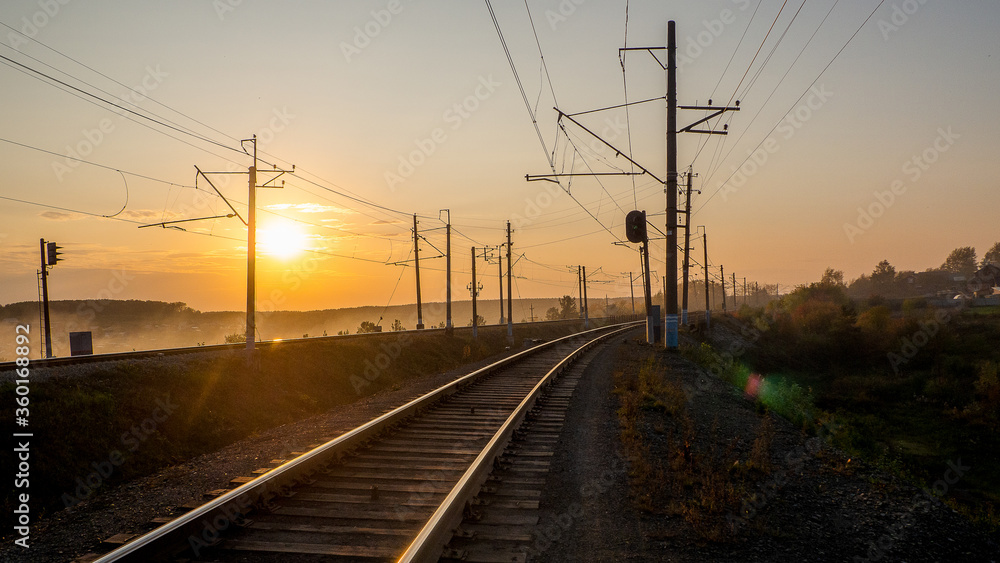 railway in the sunset