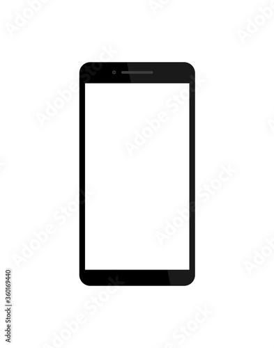 Black phone in mockup style on isolated background. Smartphone with blank screen. Template of wireframe of mobile phone for website. vector illustration