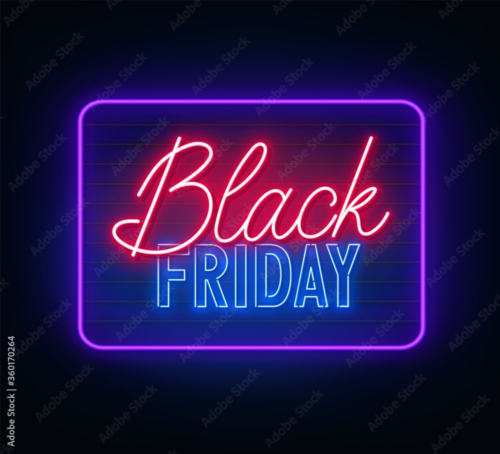 Black Friday neon sign on dark background. Vector illustration. Black Friday neon sign on dark background. Vector illustration.