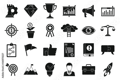 Mission quality icons set. Simple set of mission quality vector icons for web design on white background