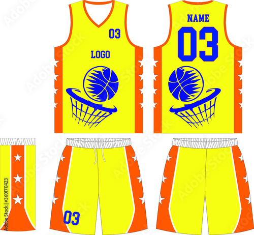 basketball t-shirt design uniform set of kit. custom design basketball jersey template. front and back view shirt and shorts mock up. Illustration vector