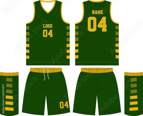 basketball t-shirt design uniform set of kit. custom design basketball jersey template. front and back view shirt and shorts mock up. Illustration vector