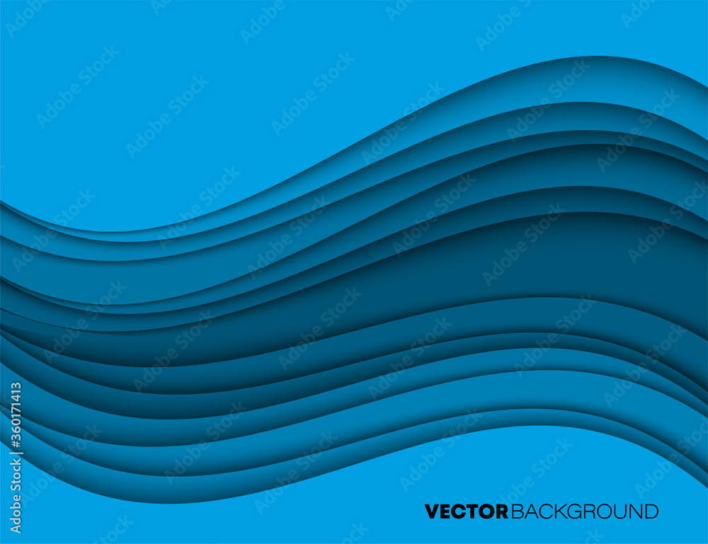 Fashion sky blue poster paper cut wave luxury design background. Vector