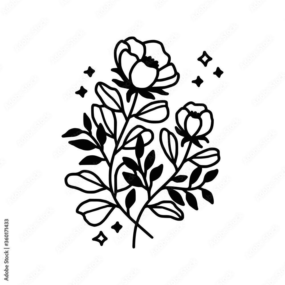 Hand drawn monochrome flower plant, leaf, and foliage element for wedding invitation, floral logo, symbol, greeting cards, decor, botanical icon, or banner. Summer, spring, and autumn botany element Hand drawn monochrome flower plant, leaf, and foliage element for wedding invitation, floral logo, symbol, greeting cards, decor, botanical icon, or banner. Summer, spring, and autumn botany element