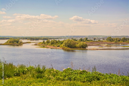 Summer landscape with banks of Volga river
