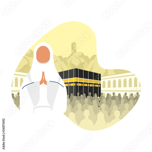 Hajj pilgrimage with woman in kaaba scene