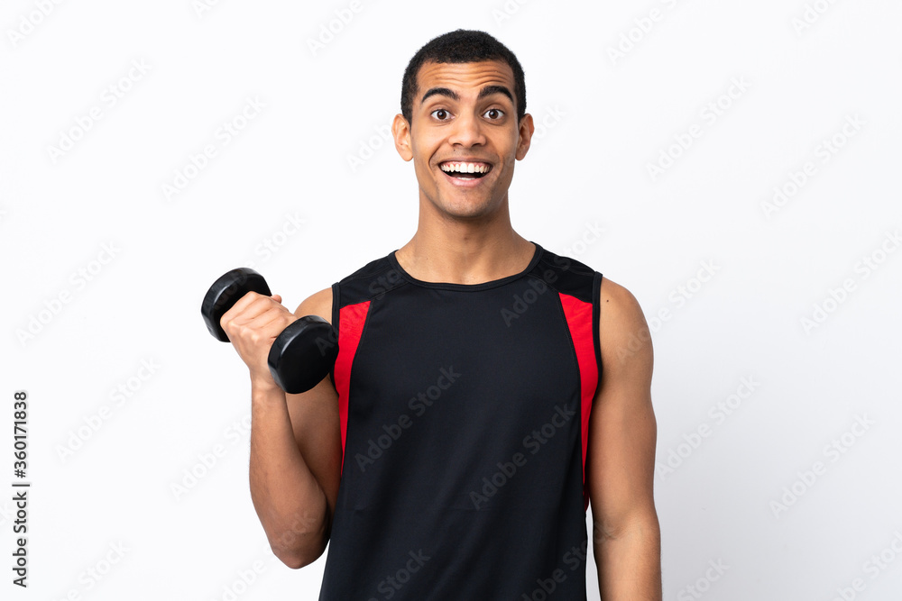 African American sport man over isolated white background with surprise and shocked facial expression African American sport man over isolated white background with surprise and shocked facial expression