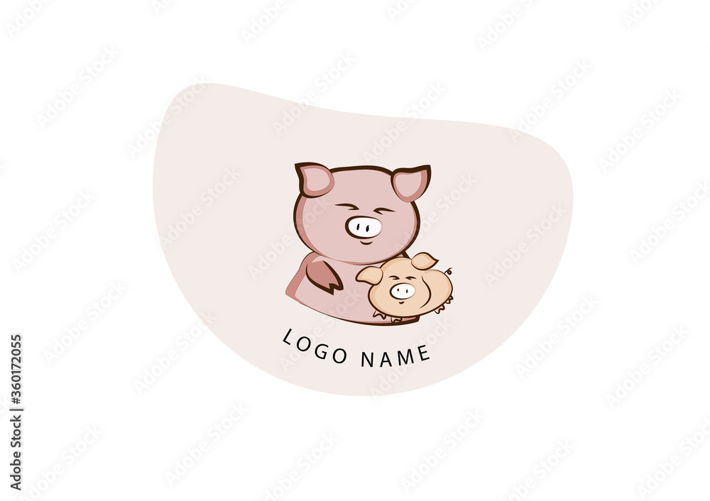 pig mother and piggy playing vector, happy logo