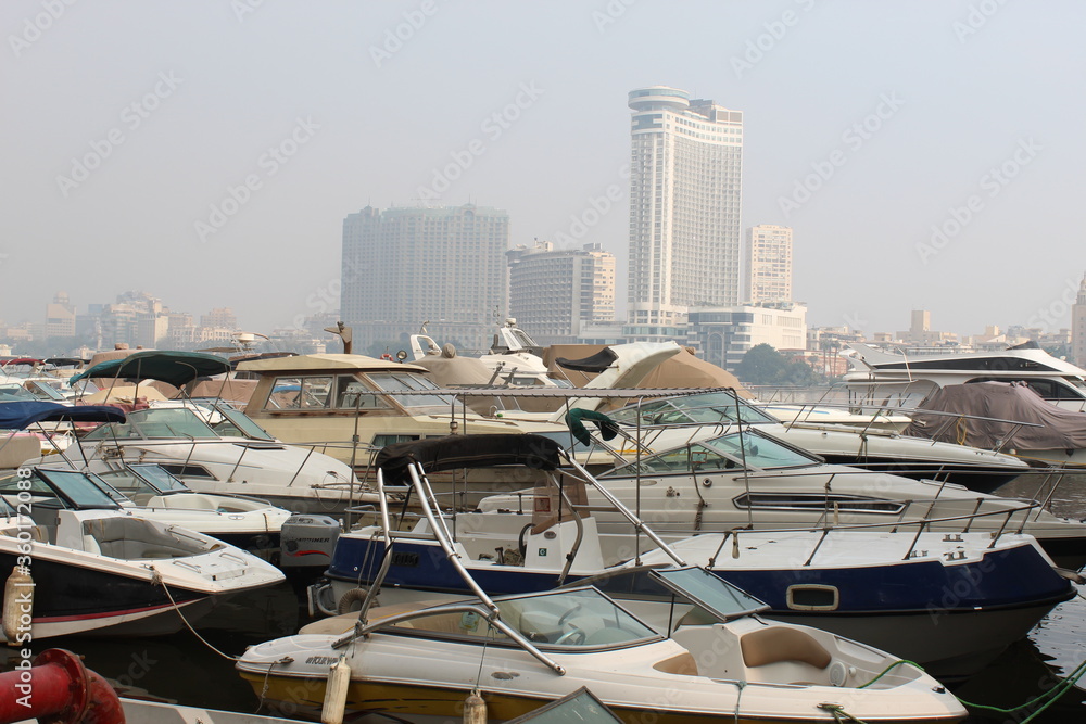 Luxury motorboats and yachts at the dock. Coast, 
Luxury motorboats and yachts at the dock. Marina Cairo Egypt

