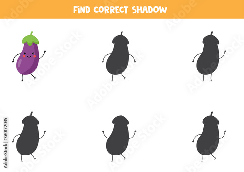 Find the correct shadow of cute kawaii eggplant.