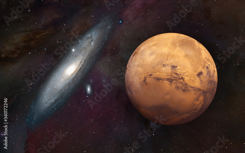 Fototapeta Naklejka Na Ścianę i Meble -  Planet of Mars with Andromeda galaxy - 