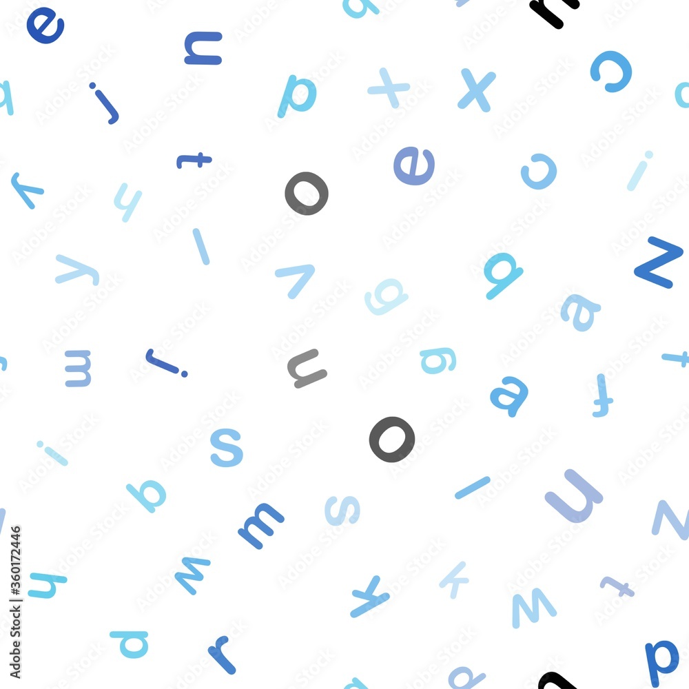 Light BLUE vector seamless background with signs of alphabet. Colored alphabet signs with gradient on white background. Template for business cards, websites. Light BLUE vector seamless background with signs of alphabet. Colored alphabet signs with gradient on white background. Template for business cards, websites.