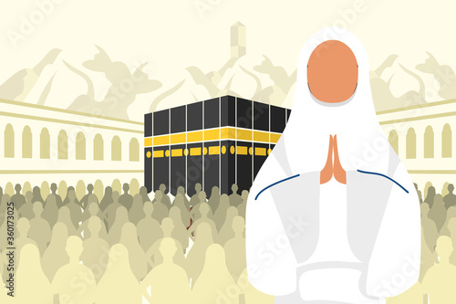 Hajj pilgrimage with woman in kaaba scene