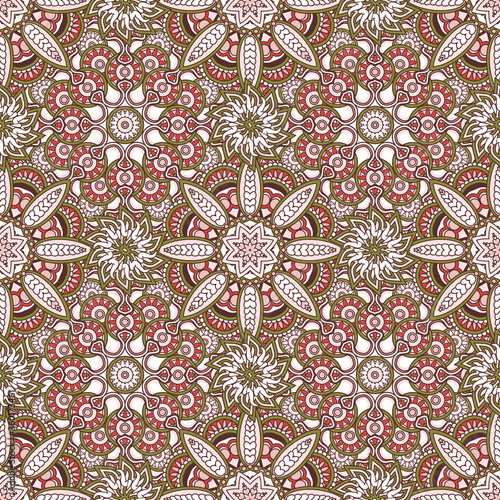 Vector laced Persian carpet. Seamless oriental pattern. Geometric tiles with mandala. Indian, Arabic festival style floral ornament. Bandanna shawl, tablecloth fabric print, scarf, kerchief design