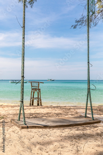Swing on the beach, Sunset beach, Koh Rong Samloem island, Sihanoukville, Cambodia. © MuratTegmen