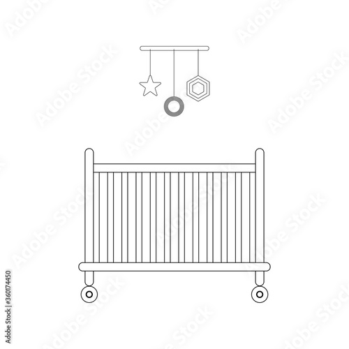 Wooden crib for babies sign and toys over the bed eps ten