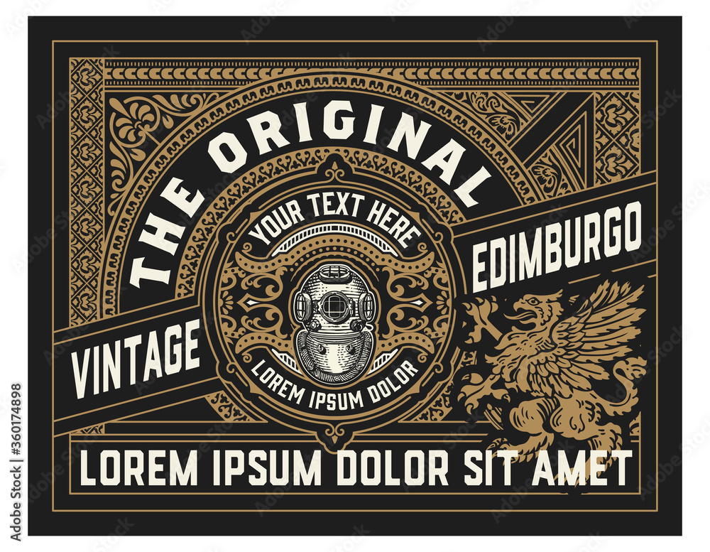 Old label design for Whiskey and Wine label, Restaurant banner, Beer label. Vector illustration Old label design for Whiskey and Wine label, Restaurant banner, Beer label. Vector illustration