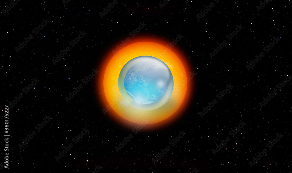 Global warming concept - The world protected from sun rays in the crystal ball  
