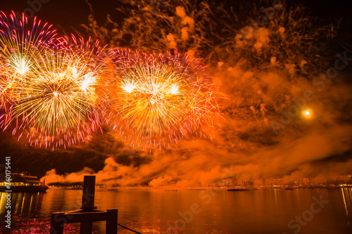 The spectacular fireworks on the Lake Geneva, Switzerland photo