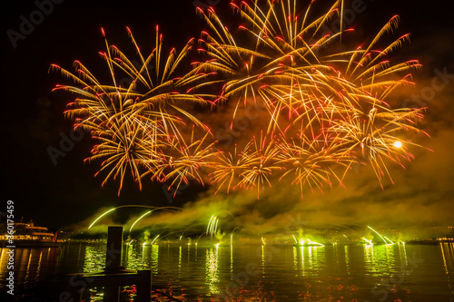 The spectacular fireworks on the Lake Geneva, Switzerland photo