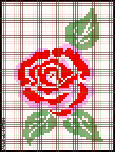 pixel rose pattern for knitting and embroidery