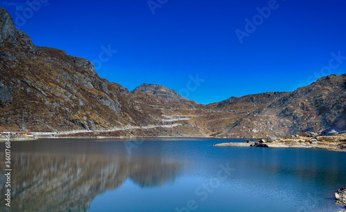 Mountain lake in the mountains. Tsongmo Lake, Sikkim, Inida