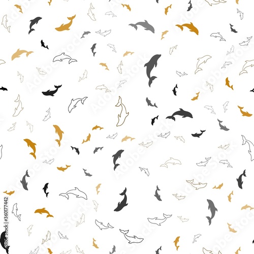 Dark Orange vector seamless texture with dolphins. Decorative design in natural style with sea dolphins. Natural design for wallpapers.