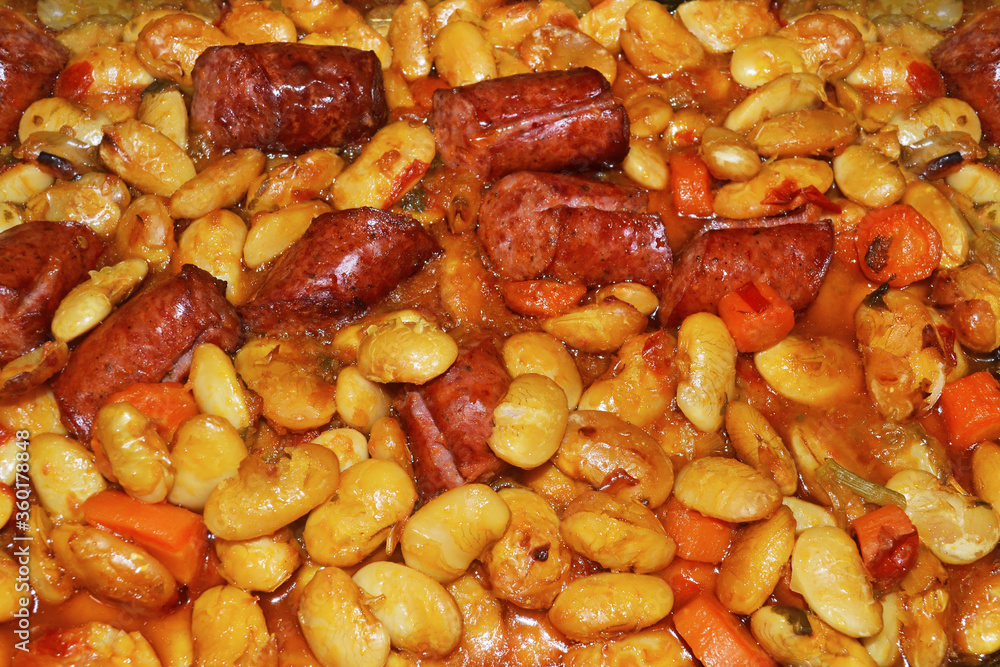 giant beans with vegetables and sausages giant beans with vegetables and sausages
