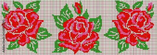 pixel pattern three roses for knitting and embroidery